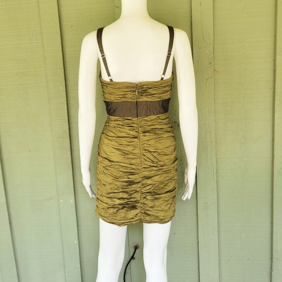 BCBG Max Azria Simsom Olive Taffeta Mini Dress 0 - Picture 3 of 4